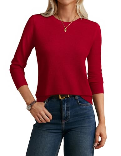 Image of GRACE KARIN Red Cashmere Sweaters for Women Long Sleeve Merino Wool Sweater Classic Fall Crew Neck Pullover