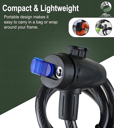 Image of OXYGEN Cycle Lock with Key Bicycle Cable Key Lock Heavy Duty Steel Cable Lock for Cycle Anti Theft Bike Lock Weather Resistant PVC Coated Portable Bicycle Lock for Cycle Scooter Gate Black