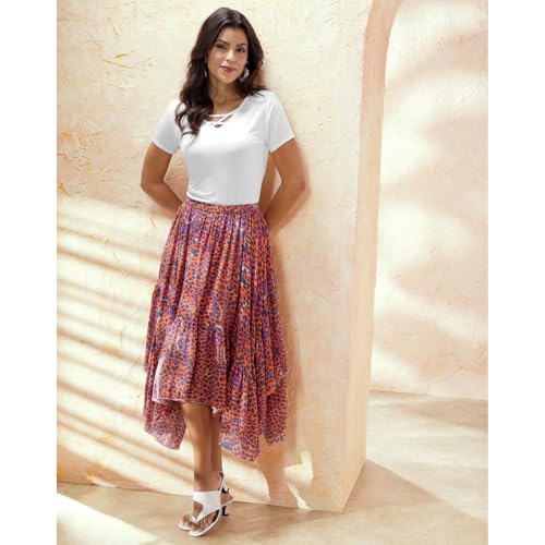 Masseys Handkerchief Hem Skirt for Women, Flowy with Elasticized Waistband4