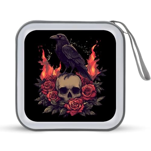 Gothic Skull Black Crow CD Case Plastic DVD Case Holder Wallet Disc Storage Organizer for Car Travel