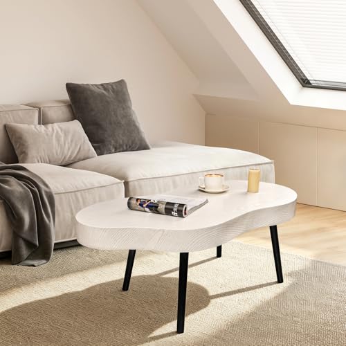 Image of Cloud Coffee Tables Modern Small Coffee Table Wood Frame Low Floor Table for Sitting on the Floor White Funky Center Tea Tables for Living Room Reception Room