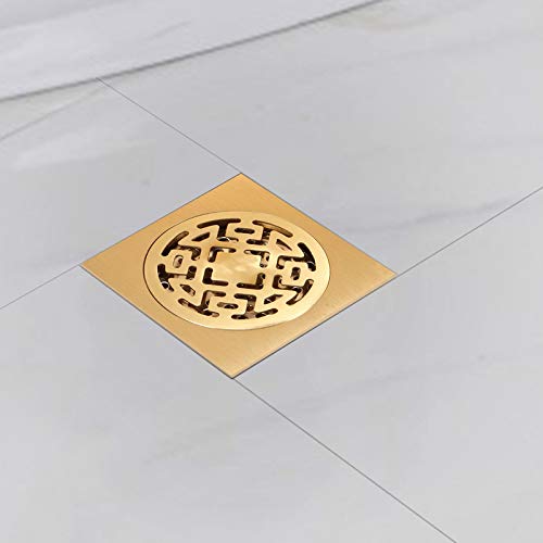 Euro square suelo drenaje de latón antiguo con colador de fundición para ducha de diseño 4