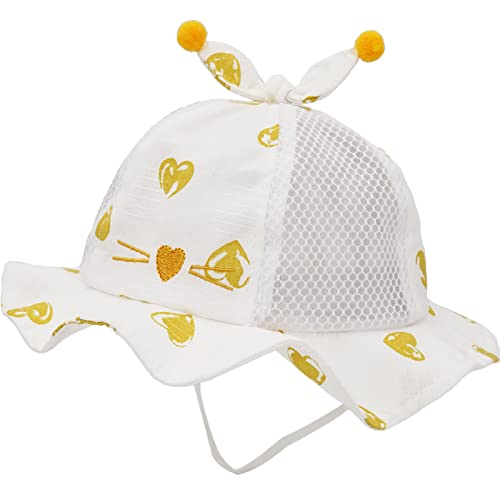 Dinghui Chapeau de Soleil en Maille pour bébé Fille garçon Chapeau de Protection Solaire Unisexe Large Bord, Jaune, 6-12 Mois Cover