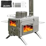 CLUBITO 薪ストーブ キャンプ ソロキャンプ コンパクト 軽量6.6kg 2面ガラス ダンパー付き煙突 耐熱ガラス 304ステンレス 折畳み脚 収納バッグ付き 35cm薪対応 調理対応 アウトドア テント用 焚き火台 BBQ 暖炉 冬