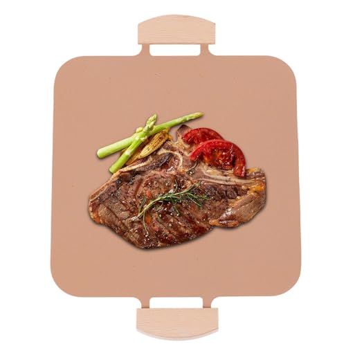 Plancha antiadherente versátil – Sartén plana de 41,5 x 31 cm con asas de madera antideslizantes | Ideal para camping, barbacoa y uso en interiores | Aluminio duradero con revestimiento de hierba de