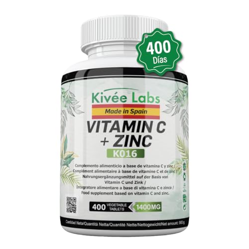 KivéeLabs® 400 Comprimidos Veganos Vitamina C (1000mg) + Zinc (15mg) | Vitamina C al día (1 comprimido/día)