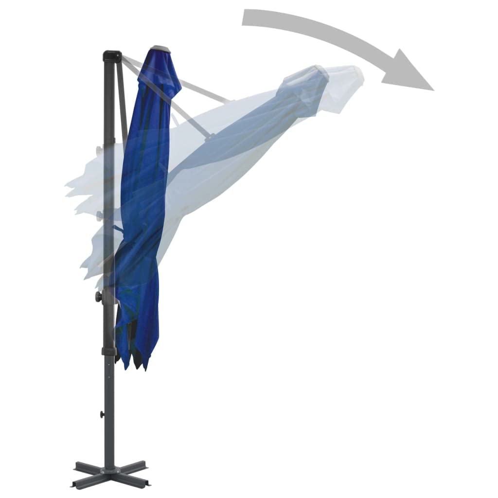 Sombrilla en voladizo con poste de aluminio de 300 cm, color pardo, parasol colgante inclinable y orientable 360 grados, con base en cruz y mecanismo de manivela, tejido