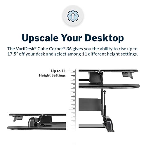 Vari - VariDesk Cube Corner 36 - Cubicle Standing Desk Converter for Dual Monitors - Home Office Desk with 11 Height Adjustable Settings, Spring-Assisted Lift, Weighted Base - Fully Assembled, Black