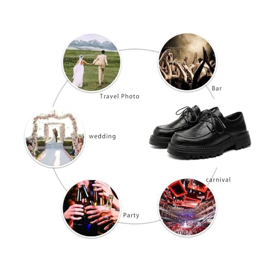 Men's Leather Round Toe Heightening Low Chunky Heel Oxfords Retro Classic Lace Up Non-Slip Lug Sole Business Dress Derby Shoes for Office Work Wedding4