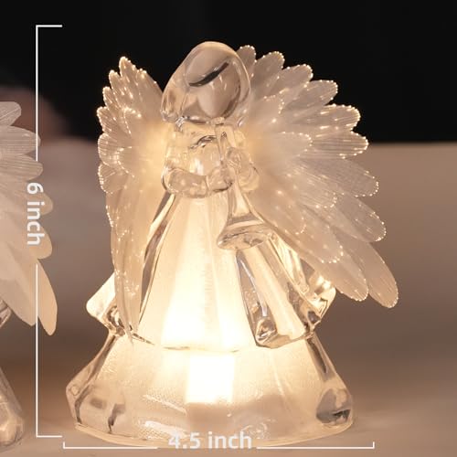 Leyupeak HQYJAN9061-FJS1 2 Pcs Light Up Angel Figurines With Fiber Optic Wings, Trumpet Praying Angel Lights Statue Christmas Decorative Battery Operated Angels Snow Globe Mini Night Light thumb #3