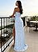 Mermaid Prom Dress Light Blue Strapless Ruched Jacquard Long Maxi Evening Formal Gown with Slit Size 2
