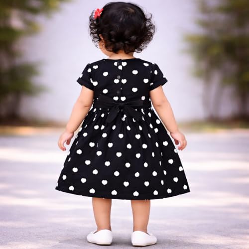 Image of Babeezworld Cotton Baby Girl Dress - Knee Length fit and Flare Dress Frock jhabla (Black; 1-2 Years)
