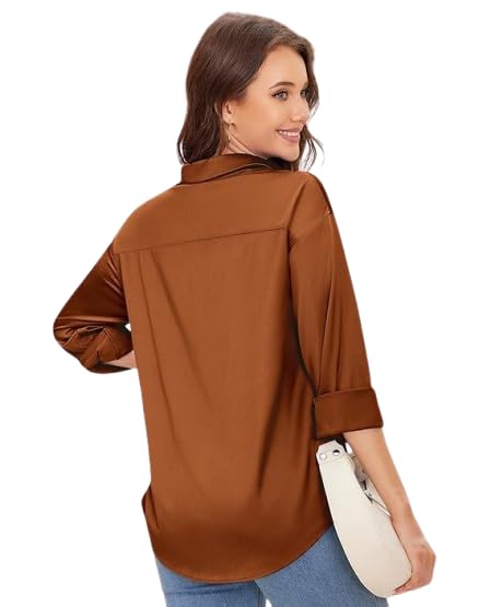 Image of Bowrain Satin Silk Fabric Spread Collar Full Sleeve Top Shirt for Women and Girl