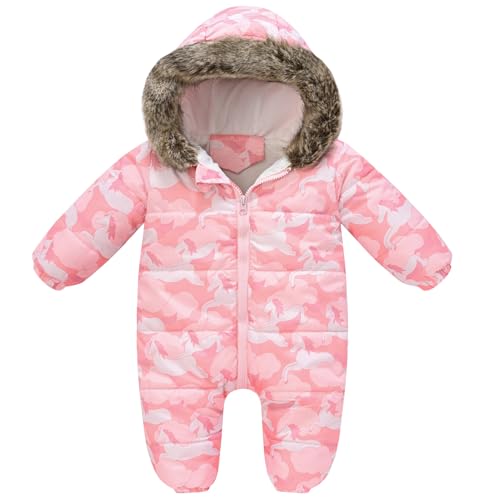 L PATTERN Mono de nieve para bebé, niños y niñas, pelele de invierno grueso y cálido para recién nacidos, mono con cremallera, camuflaje rosa, 100