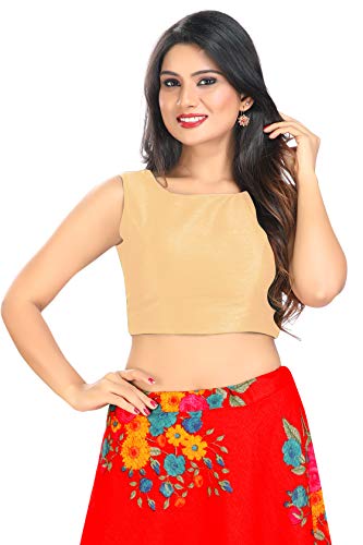 Image of Vamas Women's Silk Solid Sleeveless Readymade Saree Blouse (VFJ-45)