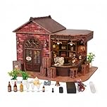 woodbot Book Nook Kit, DIY Miniature House Midnight Tavern Bar with LED Lights,3D Wooden Puzzle Dollhouse Kit for Adults，Wood Model Book Shelf Insert Decor for Family, Friends