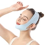 Face Lifting Belt for Sleeping, Ice Silk Chin Strap for Double Chin Reduction & Non-Surgical Face Lift, V-Shaped Firming Band for Overnight Tightening & Jawline Contouring (Light Blue)