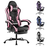 Gaming Chair with Footrest, Ergonomic Gaming Chair, Computer Chair with Lumbar Support, Head Rest, Height Adjustable PC Chairs with 360°-Swivel Seat for Office or Gaming, Black Pink