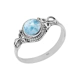 Larimar Stone Ring, Handmade 925 Sterling Silver Rings for Women Girls, Natural Gemstone Ring US size 12 Solitaire Ring, Round Stone Ring, Minimalist Birthstone Gift Jewelry for her -  Navya Silver Shop