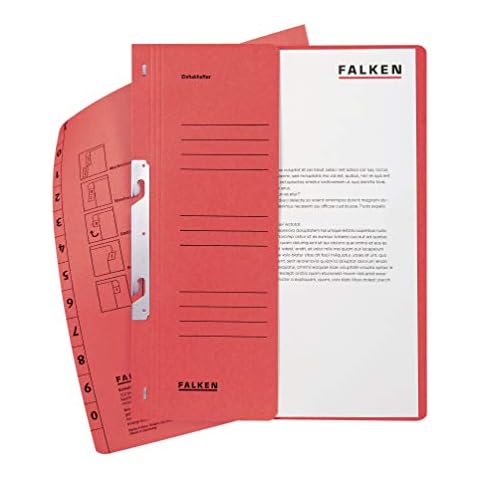 Original Falken 50er Pack Einhakhefter. Made in Germany. Aus Recycling-Karton mit halbem Vorderdeckel und kfm. Heftung für DIN A4 rot Hefter Sammelmappe Dokumentenmappe Cover