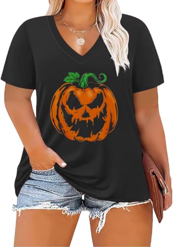 Image of ForHailey Women's Plus Size V Neck Tops Summer Short Sleeve T Shirt