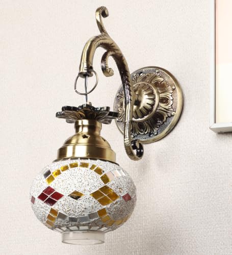 Image of ELIANTE Moroccan Mosaic Glass Wall Light Antique Gold Aluminium Decorative Sconce for Living Room Bedroom Hallway Foyer Balcony Free LED Bulb Included
