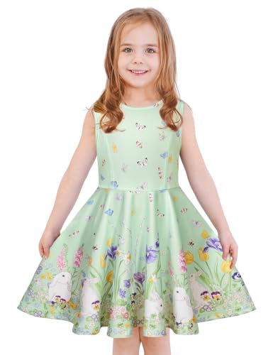 LaBeca Girls Printed Casual Party Dresses Twirly Sleeveless Dress Bunny L