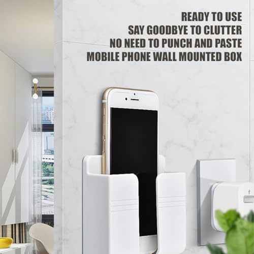 EYVRPAU 4 STÜCKE Wandhalterung Handyhalter Mehrzweck Aufbewahrungsbox Ladeständerhalter mit Klebstoff Datenkabelaufnahmeloch für wasserdichte Dusche Bett Nachttisch (Schwarz)