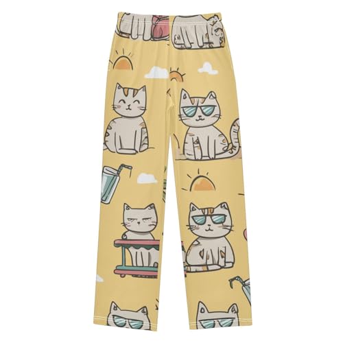 Cat Pineapple Boys Long Pants Soft Trousers Elastic Waist Kids Lounge Bottoms with Pockets S-XL
