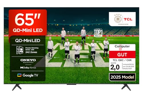 TCL 65 Zoll 65Q6C QLED Mini LED Fernseher, 4K HDR Premium, Dolby Vision IQ & Atmos, Onkyo 2.1, Smart Google TV, 144Hz Motion Clarity Pro, AMD FreeSync Premium Pro, HDMI 2.1, AirPlay 2
