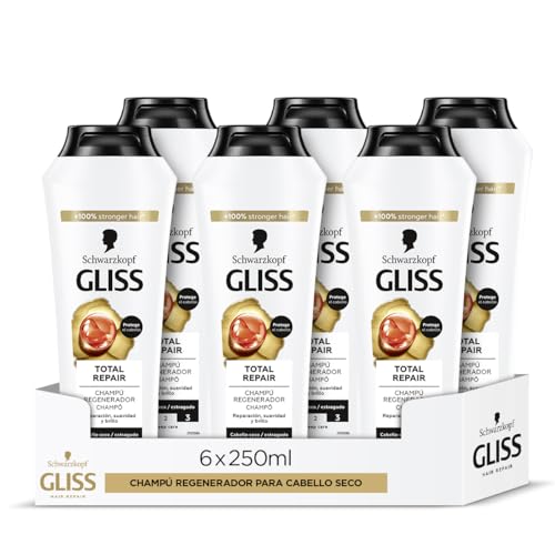 Gliss - Champú reparador para pelo seco - Total Repair -6uds de 250ml (1.500ml) – Gama reparación