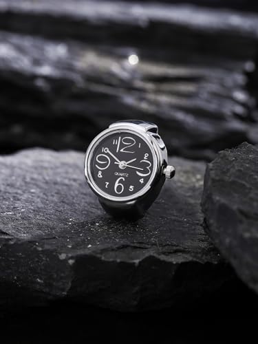 Image of Yellow Chimes Rings for Women Stainless Steel Black Dial Analog Watch Ring Stretchable Ring Watch for Women and Girls.