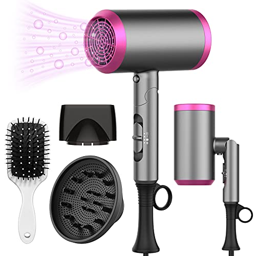 Ionic Hair Dryer - Roykoo 1875W Professional Blow Dryer With Negative Ion Technolog, Fast Drying Blow Dryer, 3 Heating/2 Speed/Cold Settings, Nozzles and Diffuser, Hair Blow Dryer for Home Travel Kids