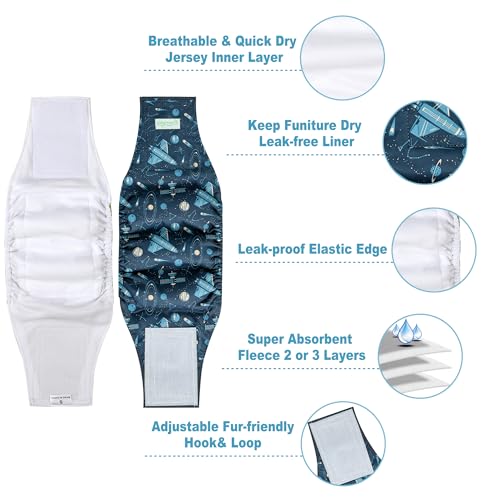 Image of wegreeco Small Dog Diapers Male,Reusable Belly Bands for Male Dogs,Washable Doggie Puppy Diapers Wraps, Medium Large Size(5 Pack, Space Exploration, X-Large)