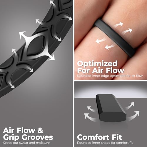 ThunderFit Stackable Silicone Ring Enhancers for Women, Breathable Rubber Wedding Bands - Braided Design 3mm Wide 1.8mm Thick - 3/8 Variety Multipack2