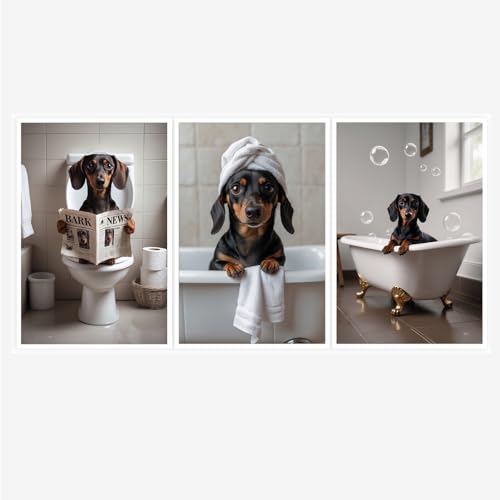 Cuadros de perro salchicha para decorar tu baño con un toque divertido y moderno