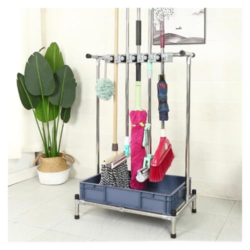 JYHHGDS Soporte para trapeador y Escoba con Ruedas, de Acero Inoxidable, Organizador de artículos de Limpieza, estación de Almacenamiento para Garaje (Fijo, 60 x 42 x 105 cm)