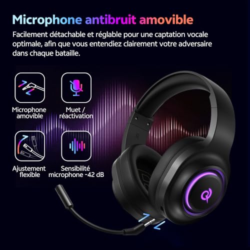 Casque gaming sans fil PC réduction de bruit micro amovible compatible Switch PS4 - 4