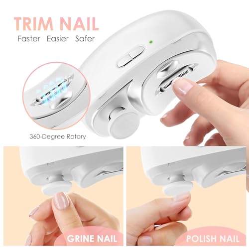 Electric Nail Clippers Upgraded 3 in 1 Automatic - with Polishing, Dust Storage & LED Light, Nail File Toenail Trimmer, Safe for Seniors, Adults, Kids & Baby, Gifts for Women Men Mom Baby Adult Senior - Image 3