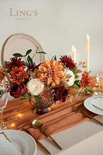 Ling's Moment Silk Artificial Flowers Dahlia Brunt Orange Terracotta Flowers Combo For Diy Wedding Bouquets Centerpieces Arrangements Party Baby Shower Home Decorations #TOP4