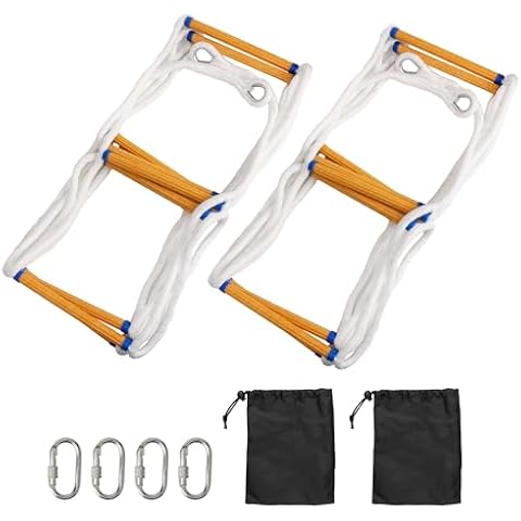 Rope Ladder, 16 FT Fire Escape Ladder 2 Story Flame Resistant Emergency Ladder for Second Floor Portable Fire Safety Ladder Weight Capacity up to 2500 Pounds- 2 Pack Cover