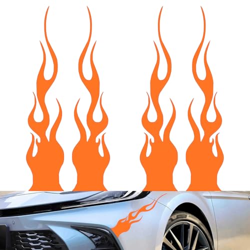 Image of 4 PCS Car Body Decorative Decal, 1.2 inch x 5.9 inch Flame Design PET Waterproof Non-Fading Sticker, Personalized Creative Self-Adhesive Accessories, for Most Cars Motorcycle Helmets (Orange)