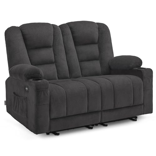 M MCombo Elektrisch 2er Sitzer Sofa mit Schlaffunktion, 2er Relaxsofa mit Taste 150° Verstellbar, Kinosessel mit Liegefunktion, USB & Getränkehalter, 7009 (Grau)