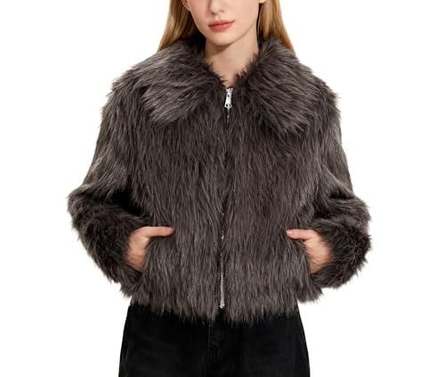 Amazhiyu Abrigo de piel para mujer, chaqueta de piel, chaqueta de piel sintética, abrigo de piel sintética, chaqueta de piel, abrigo corto de felpa, abrigo de invierno, chaquetas, abrigo de piel