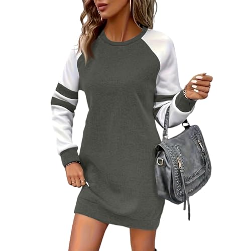 ZRYAZQ Sweatkleid Damen Langarm Ohne Kapuze Pulloverkleid Damen Oversize Elegant Winterkleid Kurz Farbblock Sweatshirtkleid Winter Herbstkleid Kurz...