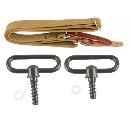 Ultimate Arms Gear Two Steel 1" Inch Slot Loop Wood Screws Swivels with Spacers + Two-Point Canvas Sling, Tan HK Heckler and Koch G3 MP5 USC MR556 MR762