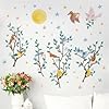 Yovkky birds branches spring wall decals stickers bluebird goldfinch robin parrot chickadee toddler baby nursery decor moon stars home decorations kids bedroom playroom living room art  urban country home decor