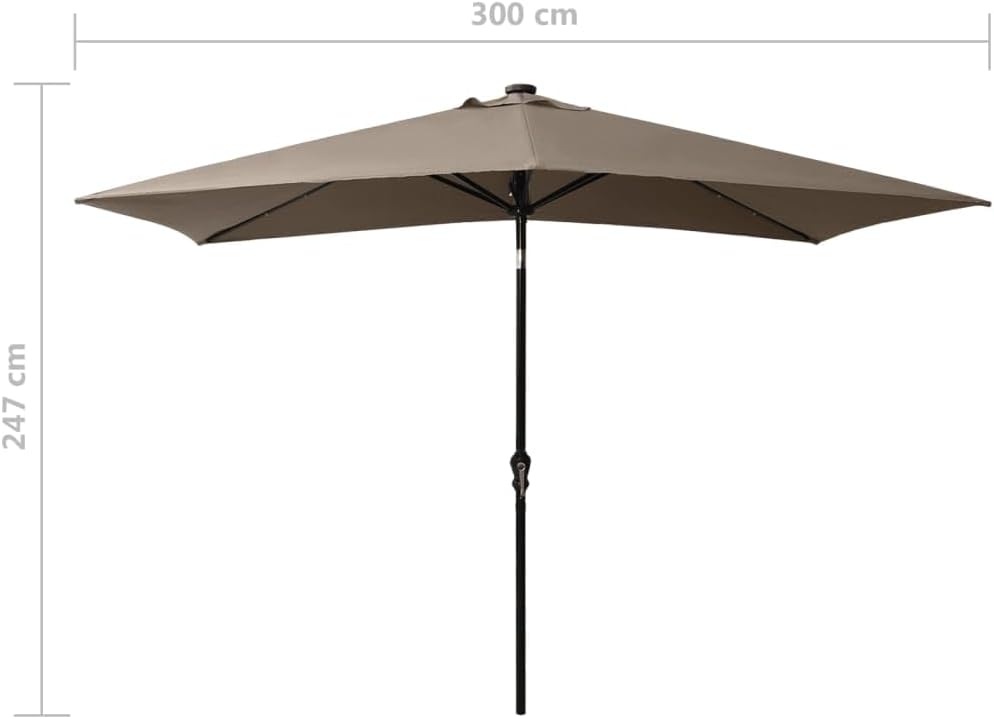 vidaXL Outdoor Umbrella, Parasol with Tilting System and LEDs, Patio Sunshade with Steel Pole, Sun Shelter for Garden Backyard Deck Porch Beach, Taupe