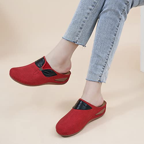 Ecetana Clogs For Women Comfortable Slip On Leather Mule Womens Casual Wedge Sandals Shoes #TOP5