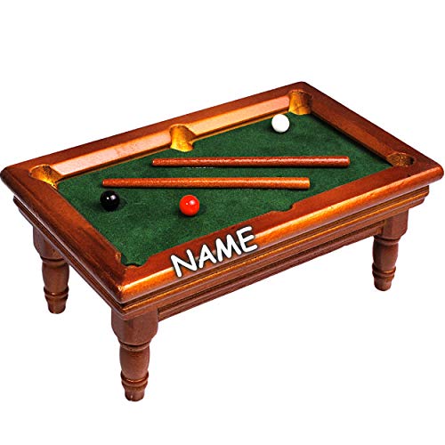 alles-meine.de GmbH Miniatur - Billardtisch mit Kugeln & 2 Queue Stäben - Holz - inkl. Name - Maßstab 1:12 - Billard - Spiel Puppenhaus - Puppenstube - Poolbillard - Snooker ..
